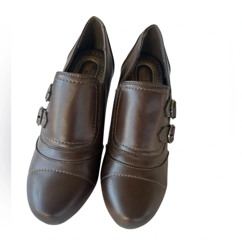 Women's Brown Leather Buckle Dress Heels